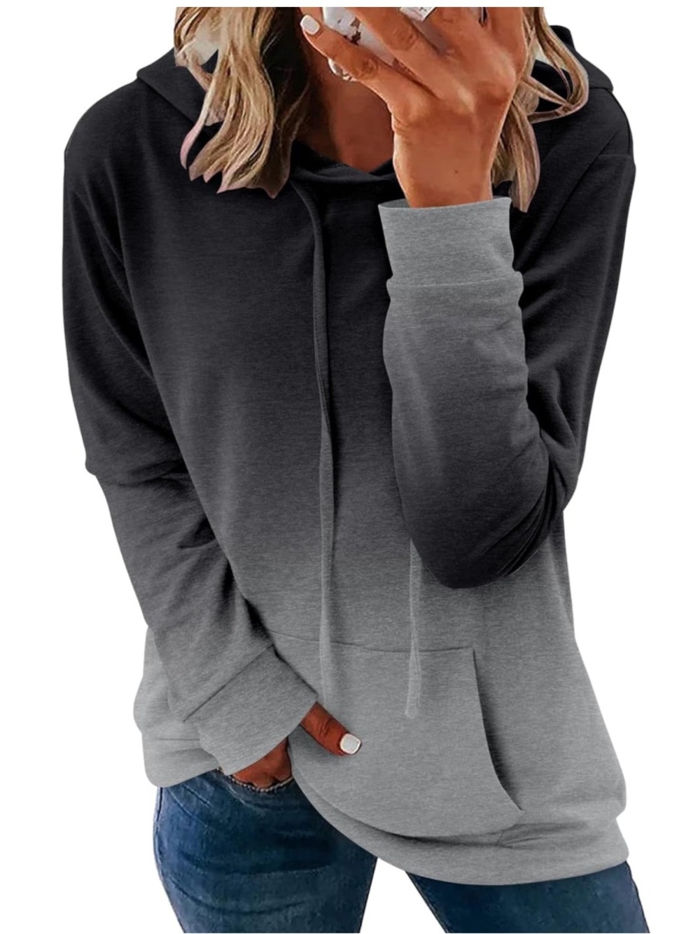 Women's Breathable Ombre Gray Pullover Hoodie